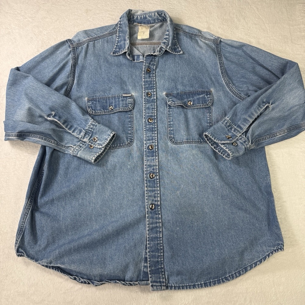 VINTAGE Carhartt Shirt Men 2XL Button Up Double Pocket Denim Long Sleeve 90's